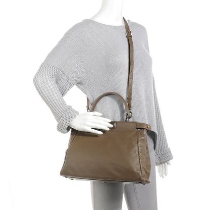 Fendi Vitello Suede Medium Peekaboo Iconic Satchel Nocciola Black 2 of 11