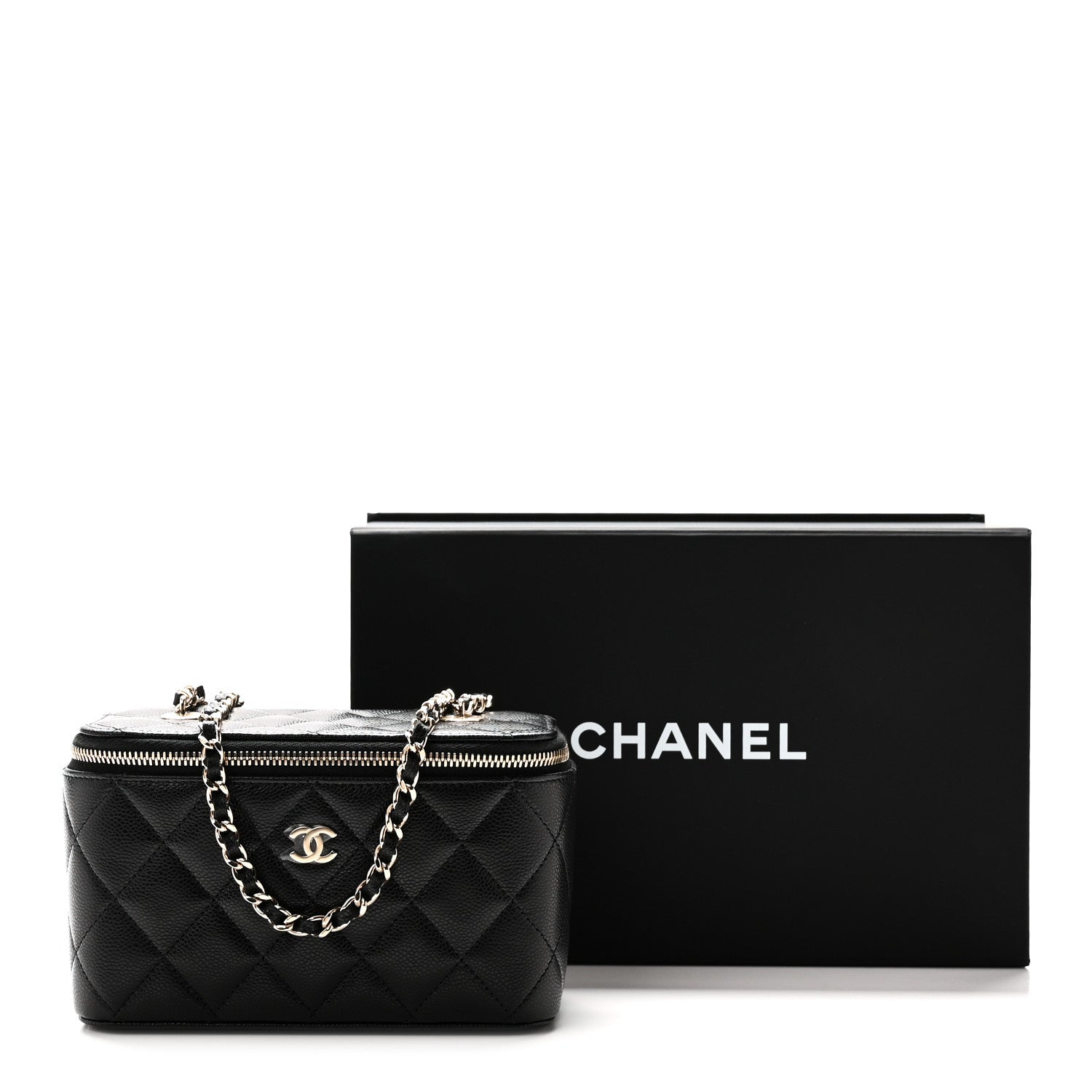 Chanel Caviar Quilted Small Vanity Case With Chain Black Black 12 of 12