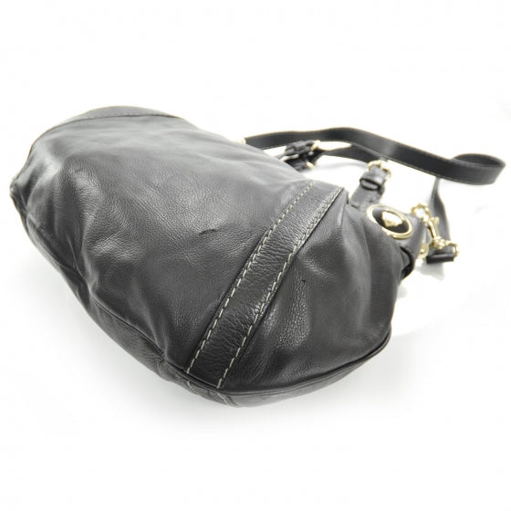 Leather Crest Boule Bag Black