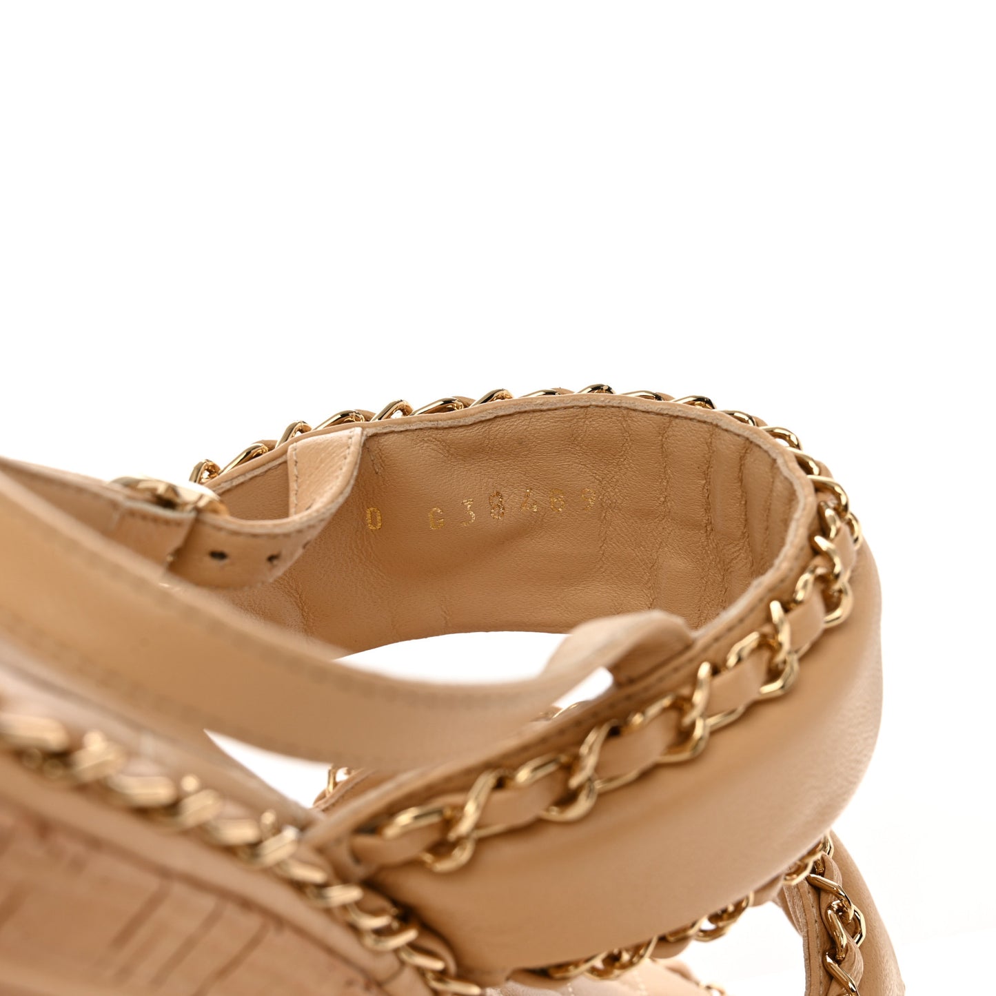 Lambskin Cork Chain Sandals 36 Beige