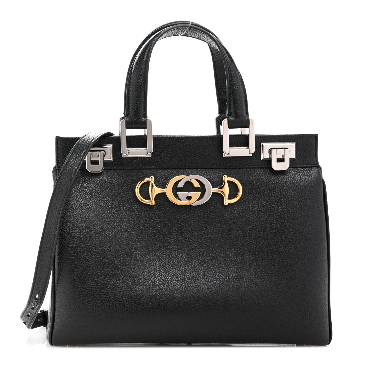 Grainy Calfskin Small Zumi Top Handle Bag Black