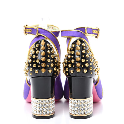 Gucci Satin Embroidered Dragon Caspar Pumps 38.5 Purple Oro Vecchio Black 5 of 11