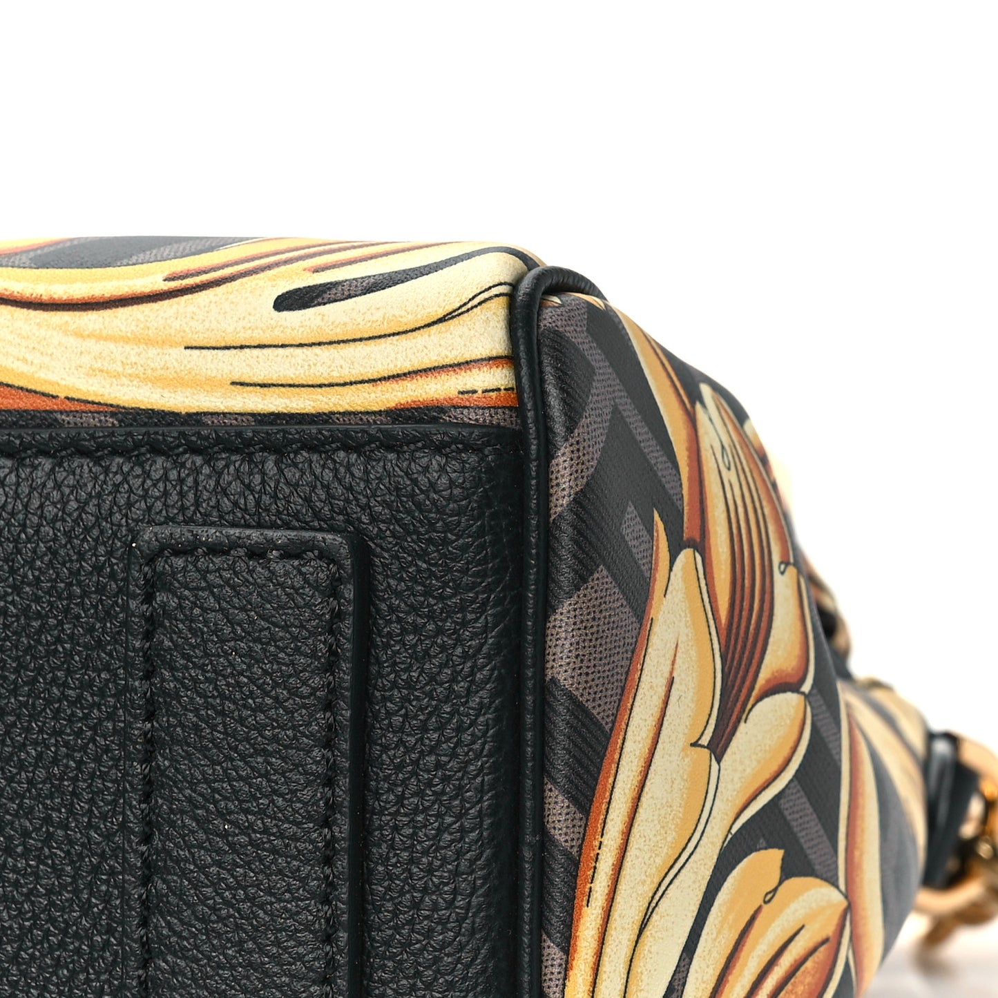 X FENDI Grained Calfskin Fendace La Medusa Medium Top Handle Bag Black Multicolor