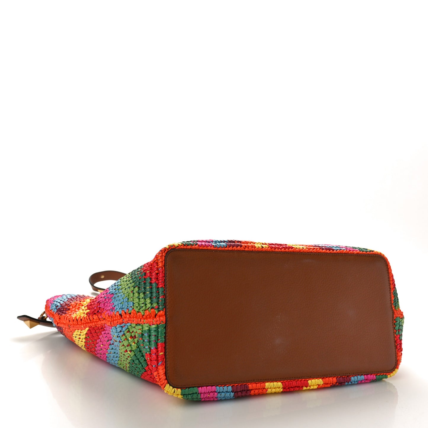 Raffia Calfskin Rockstud Summer Tote Multicolor