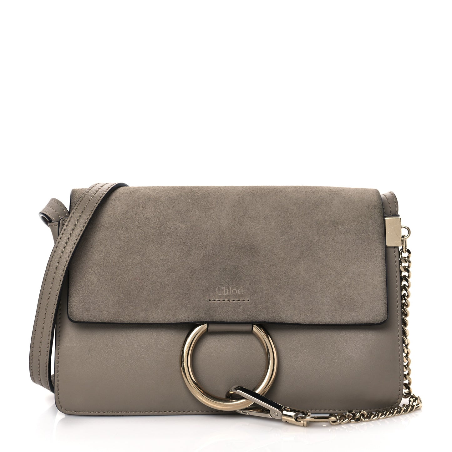 Suede Calfskin Small Faye Shoulder Bag Motty Grey