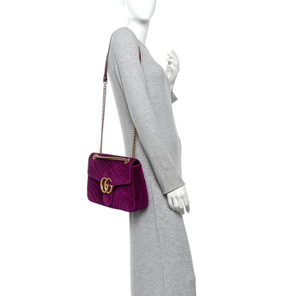Gucci Velvet Matelasse Medium GG Marmont Shoulder Bag Fuchsia Violet Cyclamen 2 of 13