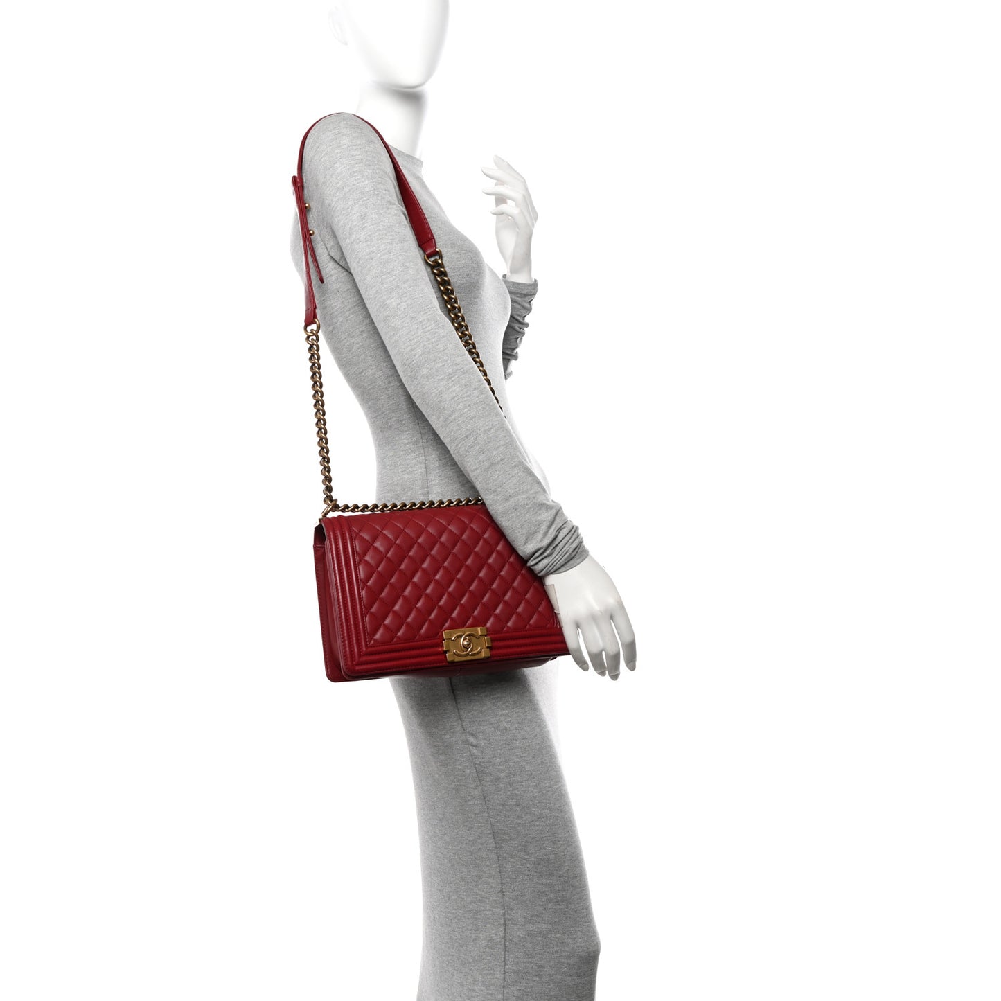 Lambskin Quilted New Medium Boy Flap Dark Red