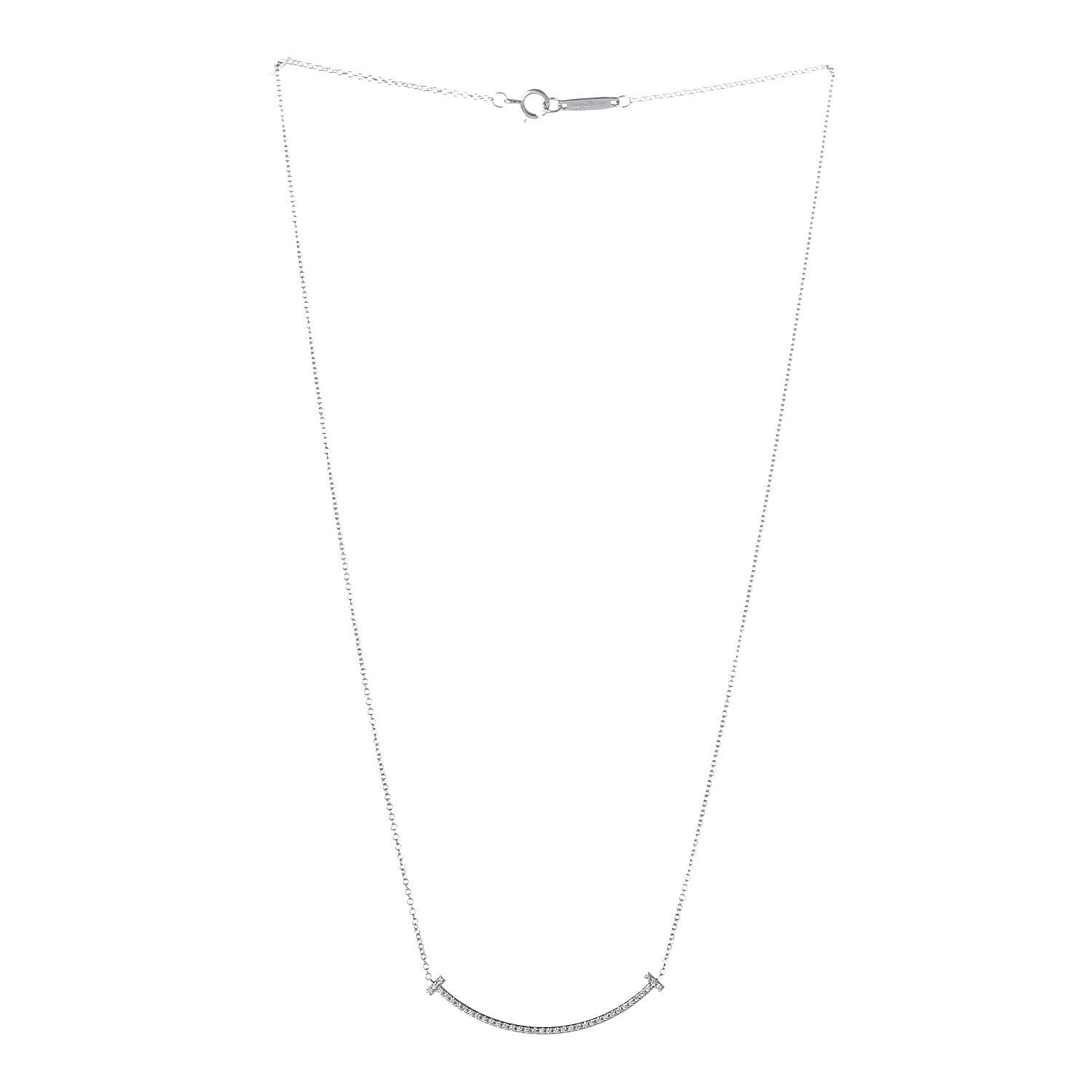 Tiffany 18K White Gold Diamond Small T Smile Pendant Necklace 3 of 7