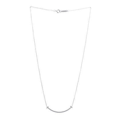 Tiffany 18K White Gold Diamond Small T Smile Pendant Necklace 3 of 7