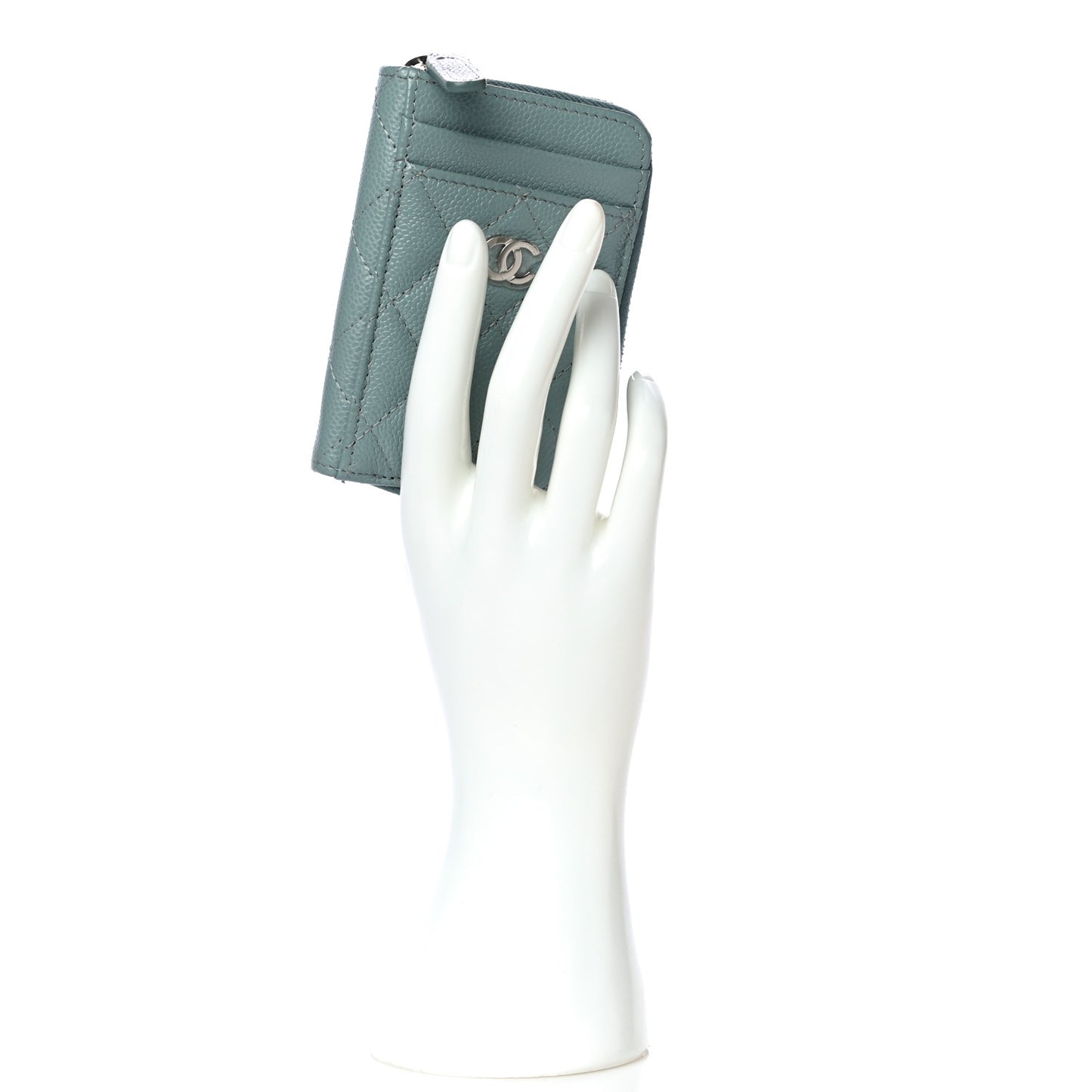 Caviar Quilted Zip Card Holder Light Blue