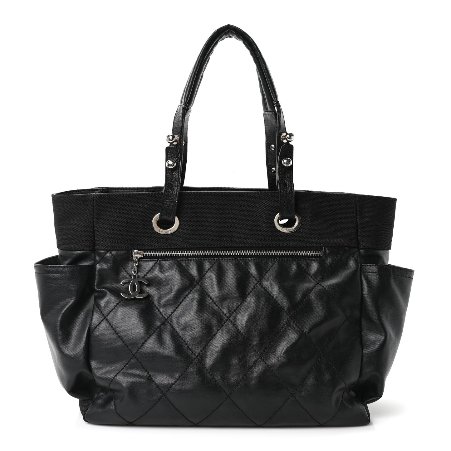 Coated Canvas Large Paris Biarritz Tote Black