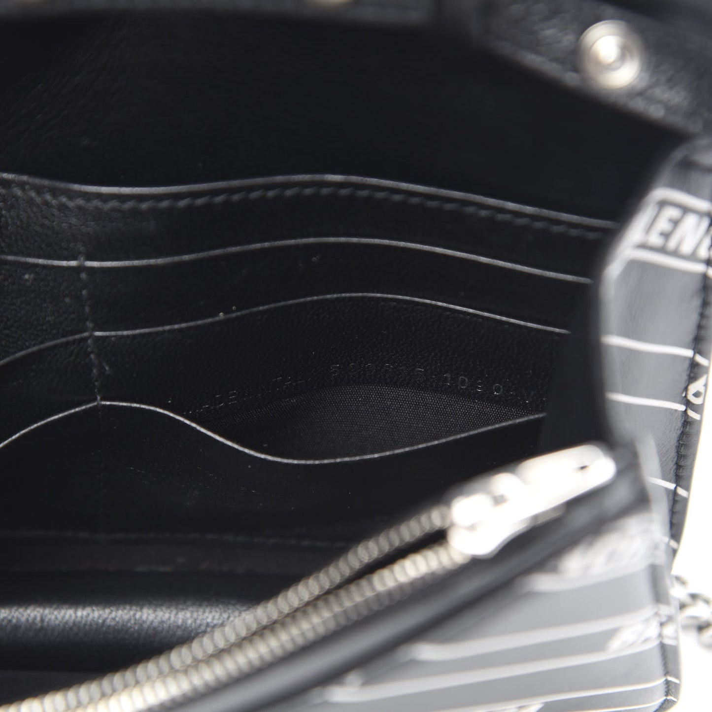 Matte Calfskin Diagonal Allover Logo Print B Wallet on Chain Black White