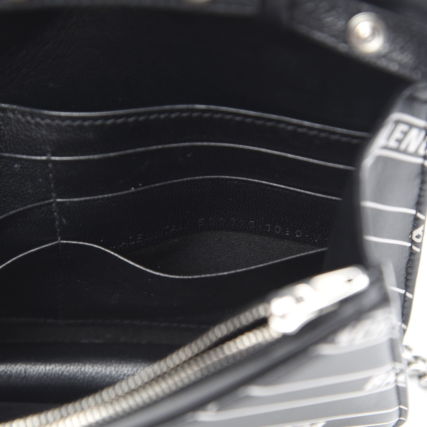 Balenciaga Matte Calfskin Diagonal Allover Logo Print B Wallet on Chain Black White 7 of 12