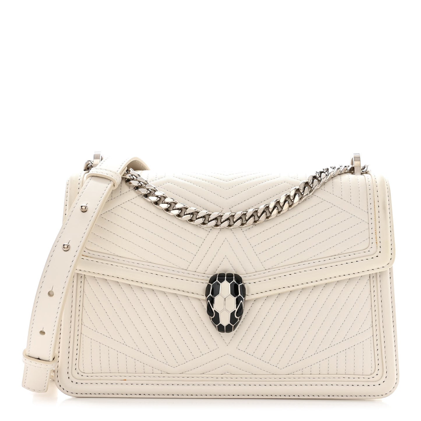 Quilted Nappa Smooth Calfskin Serpenti Forever Diamond Blast Shoulder Bag Ivory