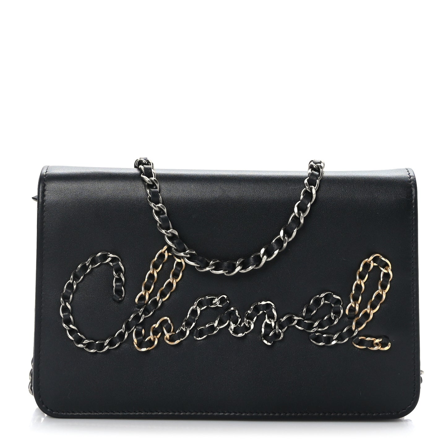 Calfskin Chain 20s Signe Wallet on Chain WOC Black