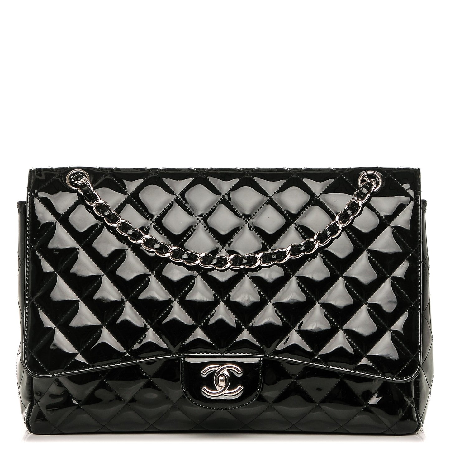 Patent Quilted Maxi Single Flap Black