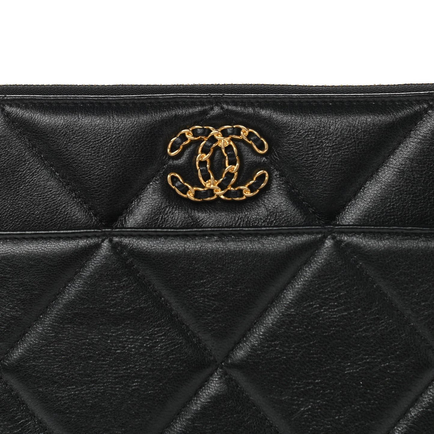 Goatskin Quilted Chanel 19 Pouch Black