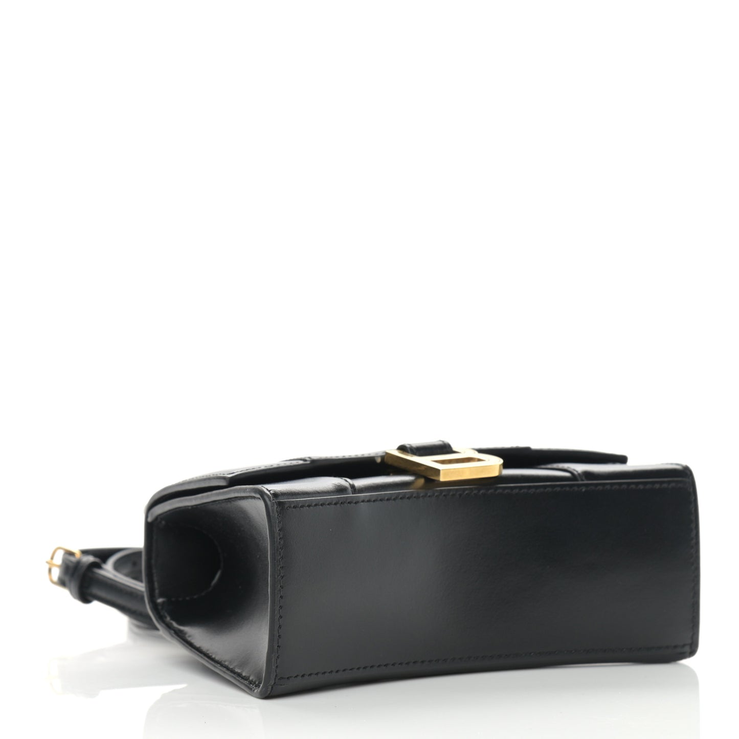 Shiny Box Calfskin Hourglass Top Handle Bag XS Black