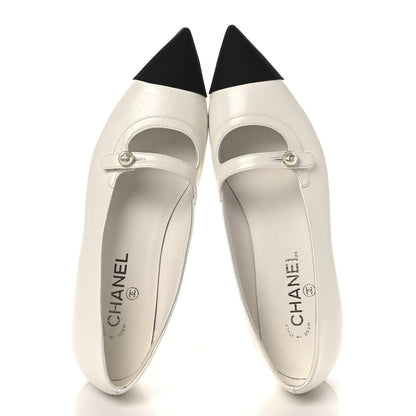 Chanel Shiny Lambskin Grosgrain Pearl Mary Janes Flats 40 White Black 2 of 10
