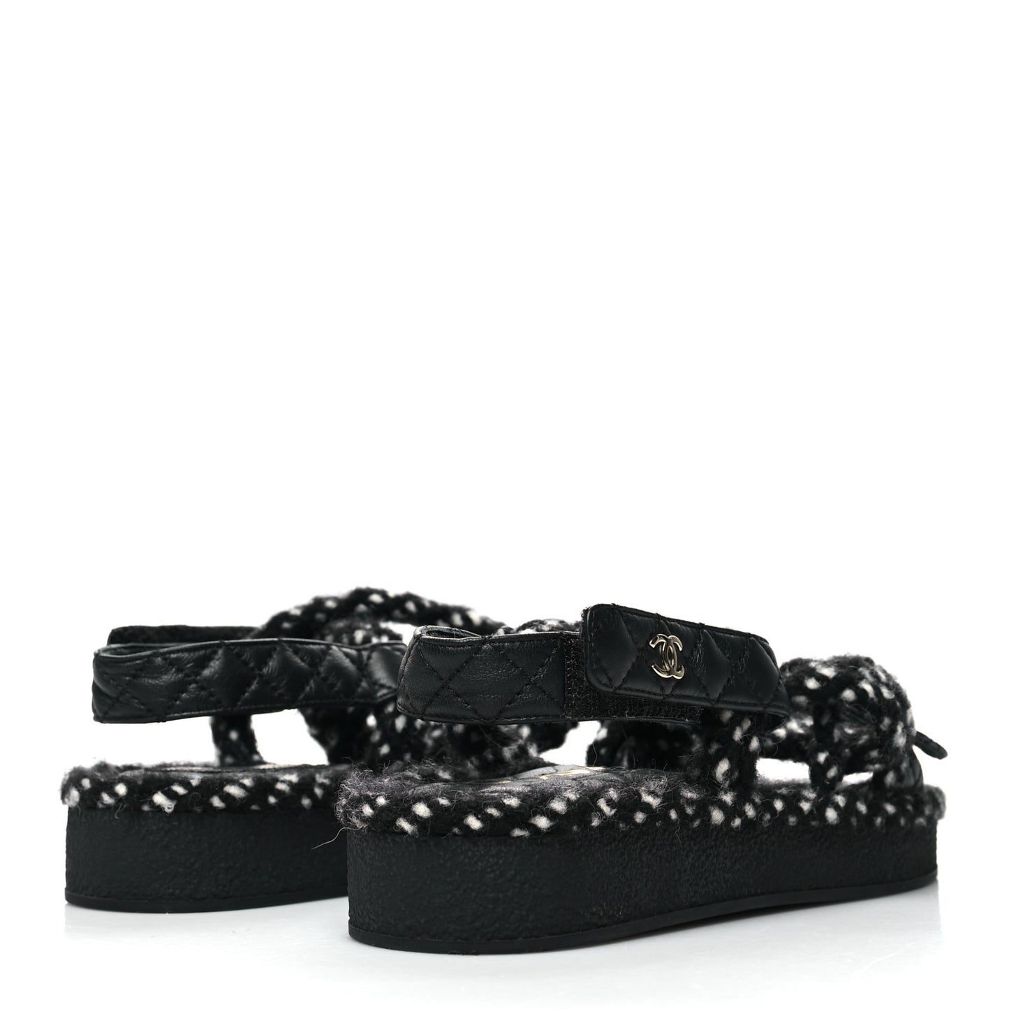 Cord Lambskin Quilted Logo Sandals 37 Black White