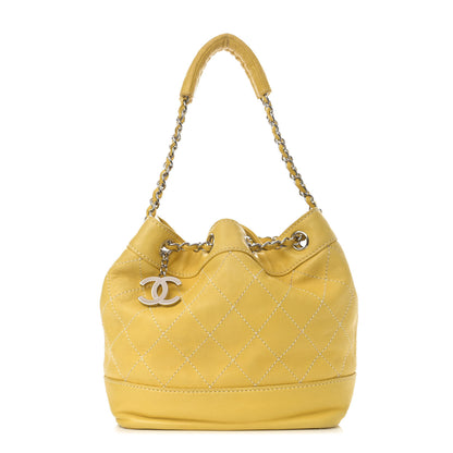 Chanel Lambskin Contrast Stitch Drawstring Tote Yellow 1 of 13