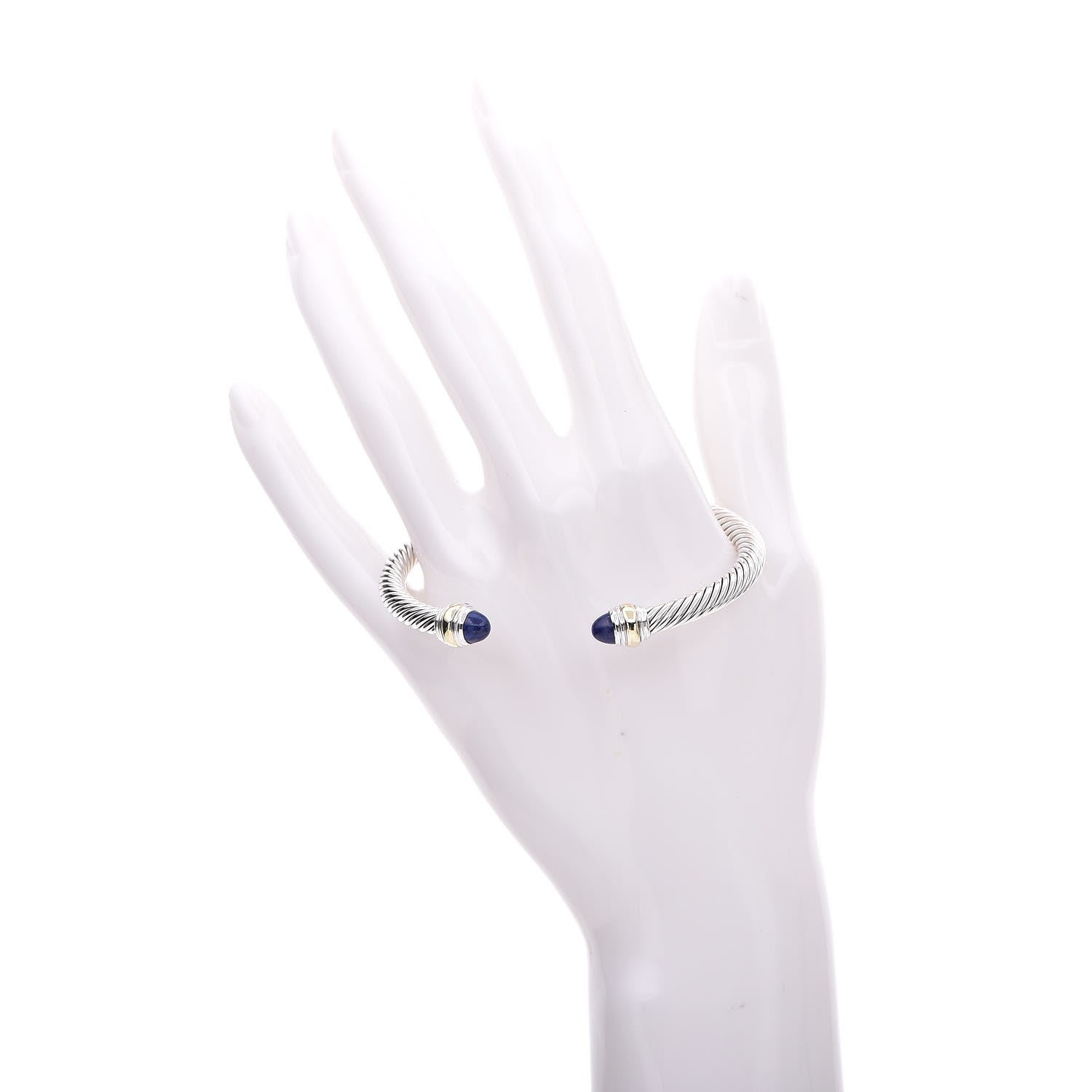 David Yurman Sterling Silver 14K Yellow Gold Lapis Lazuli 5mm Cable Classics Bracelet 7 of 10