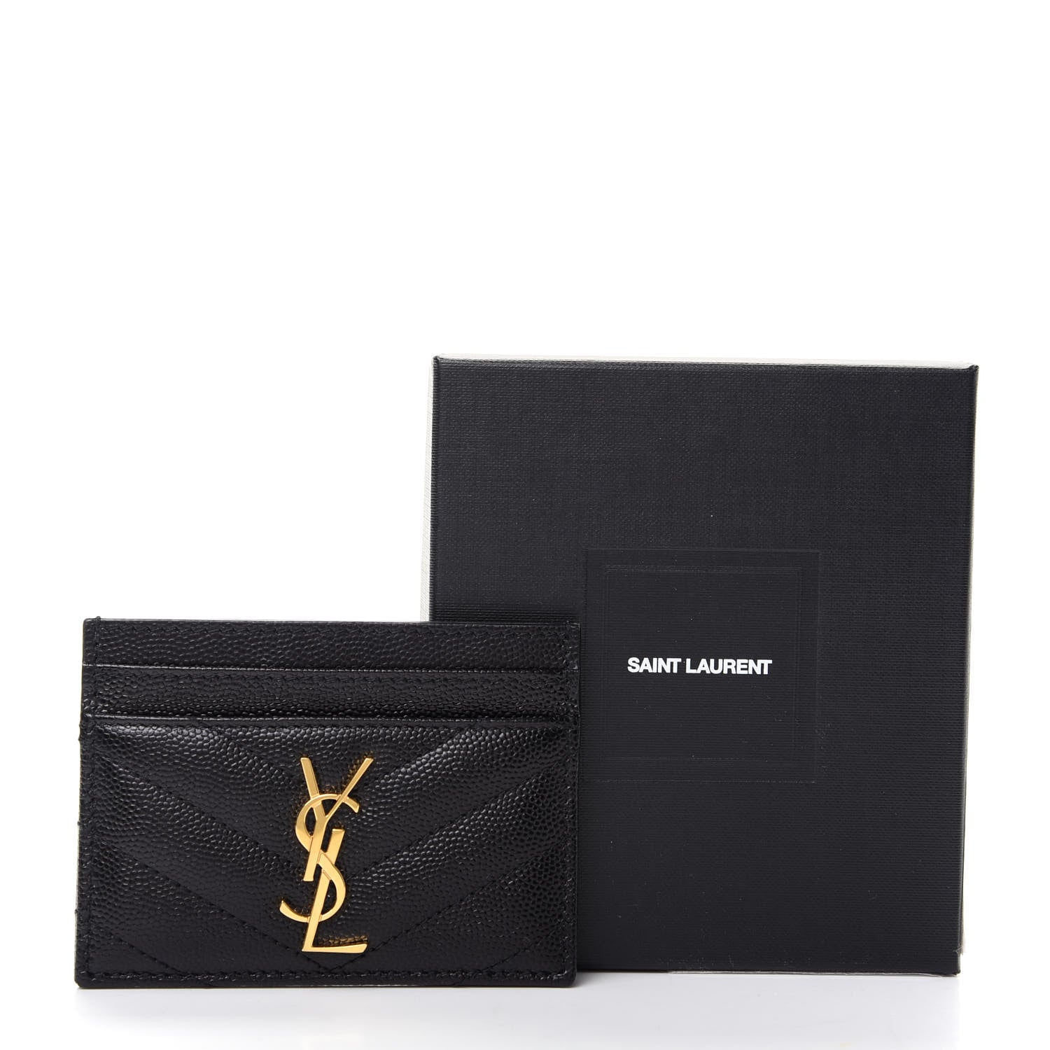 Saint Laurent Grain De Poudre Matelasse Chevron Monogram Credit Card Case Black 8 of 8