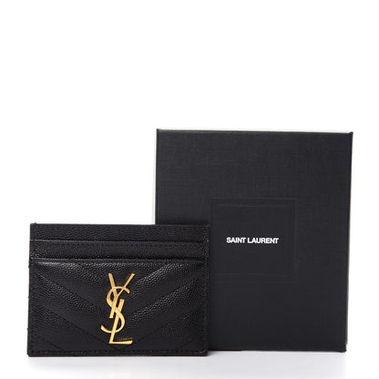 Saint Laurent Grain De Poudre Matelasse Chevron Monogram Credit Card Case Black 8 of 8