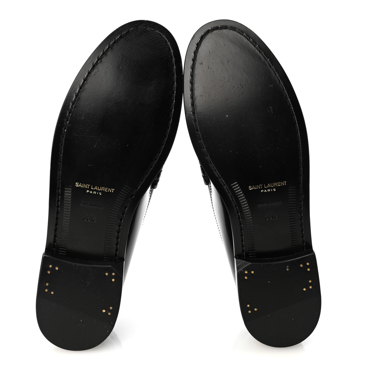 Glazed Calfskin Le Loafer 15 Penny Slippers 38.5 Black