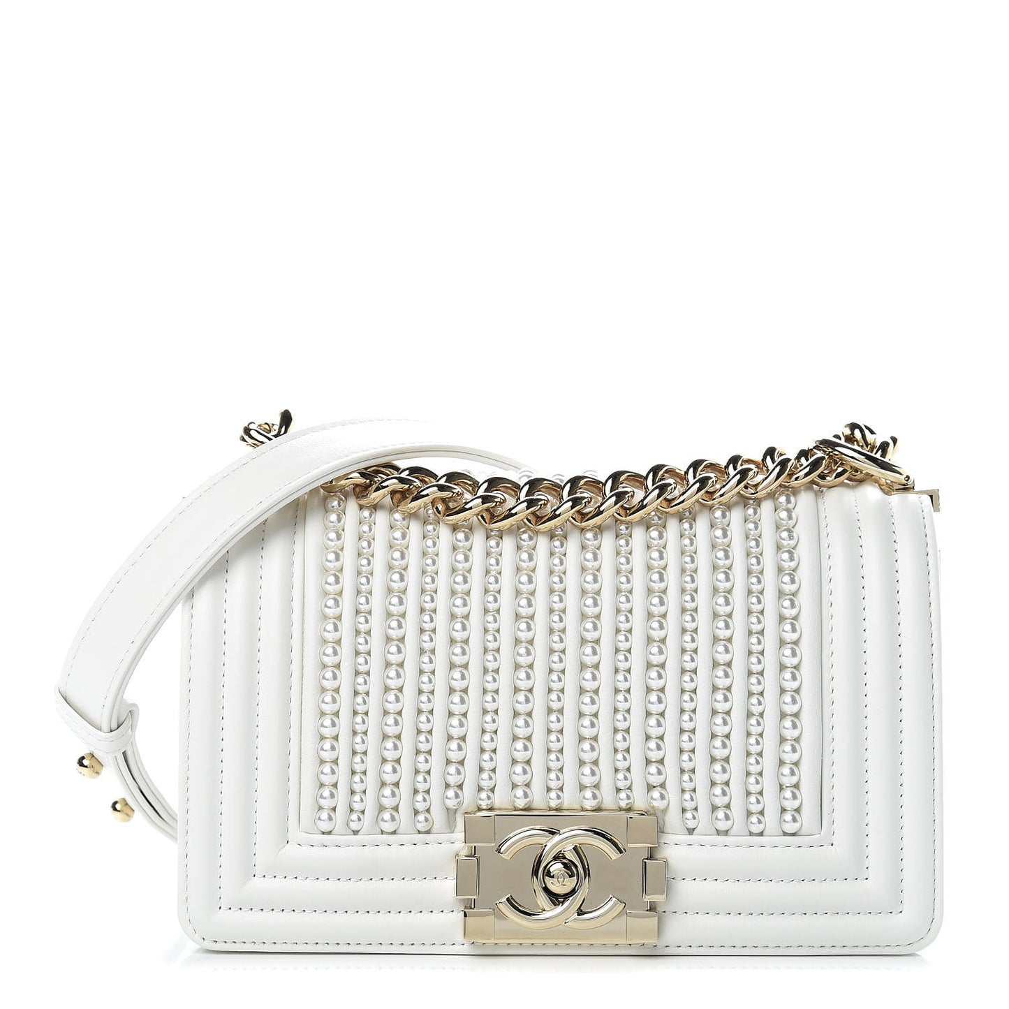 Calfskin Pearl Small Boy Flap White