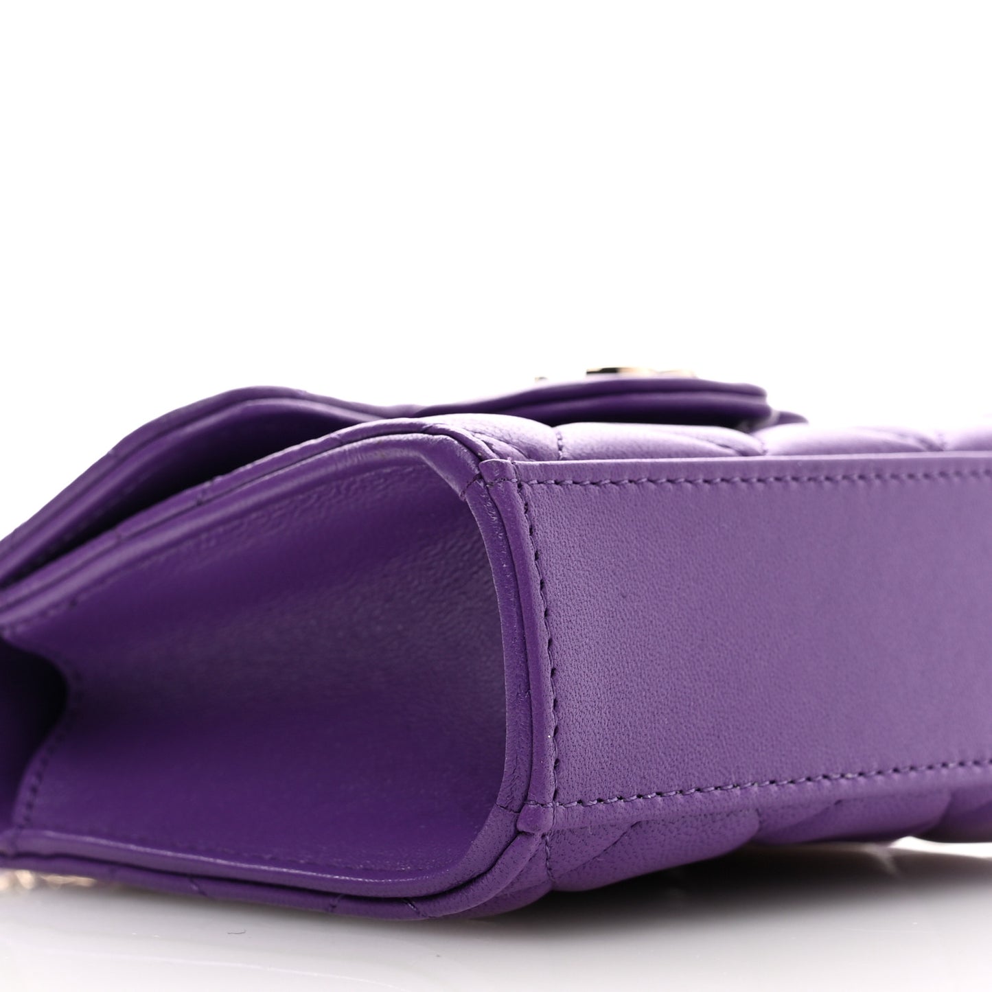 Lambskin Quilted Top Handle Flap Clutch With Chain Purple
