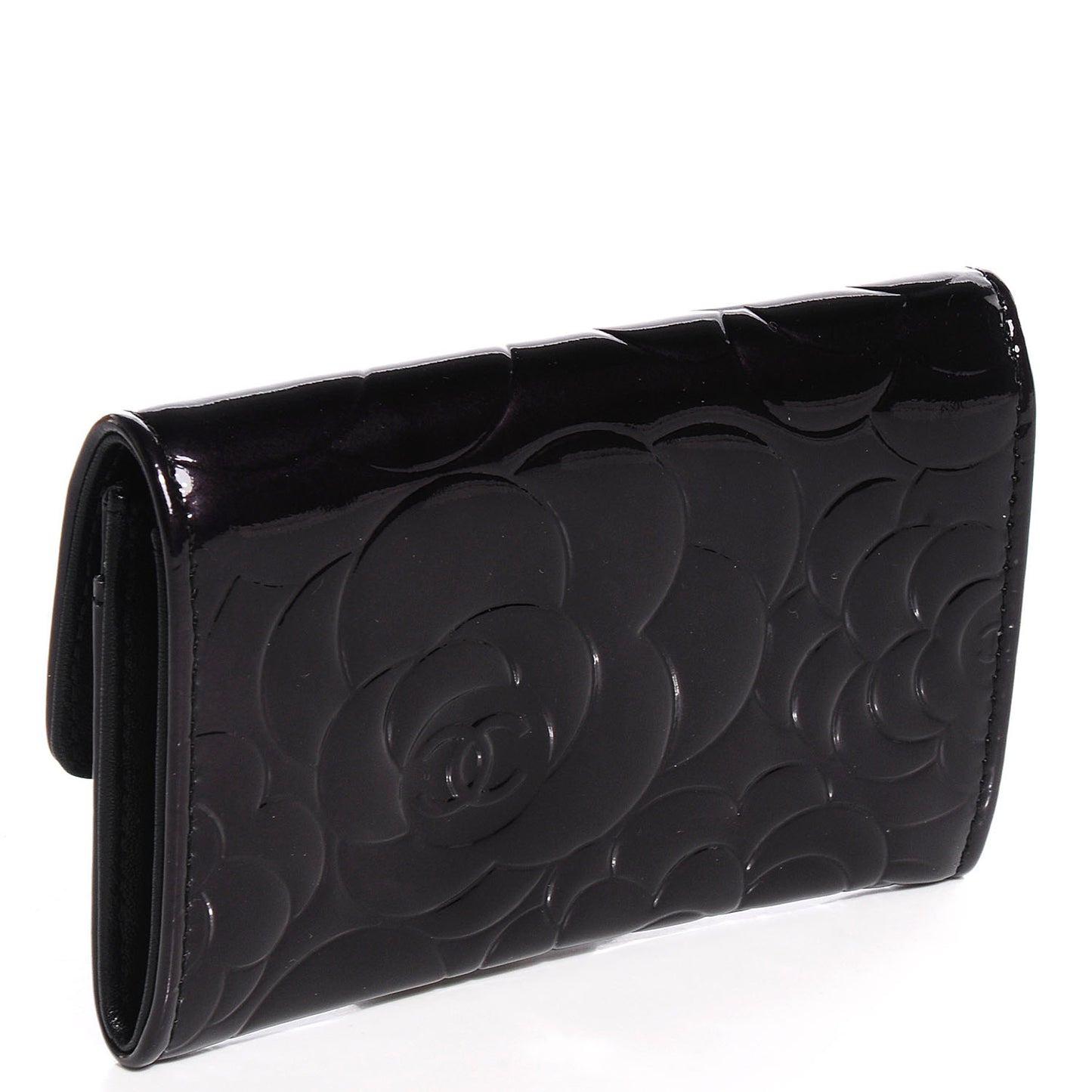 Patent Camellia Embossed Card Holder Black