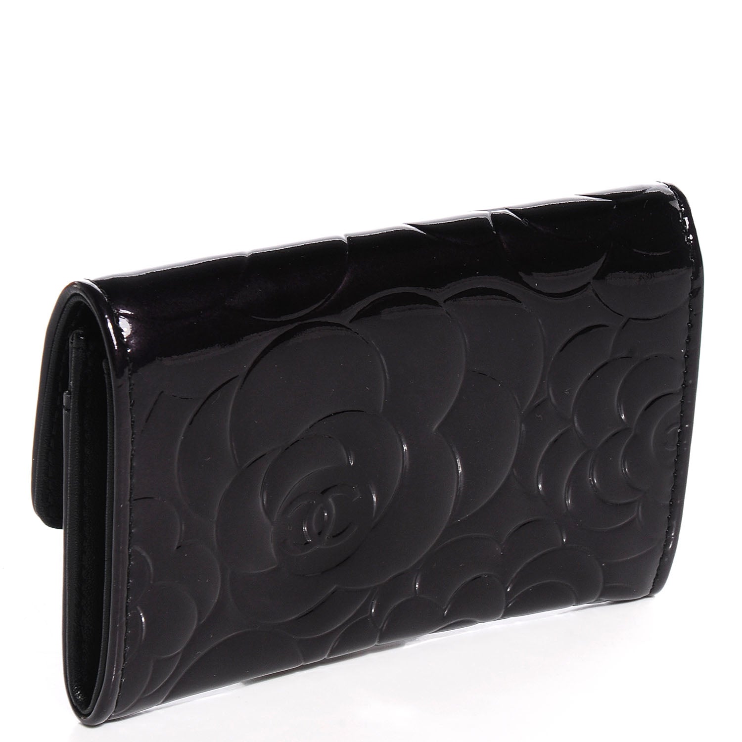 Chanel Patent Camellia Embossed Card Holder Black 3 of 9