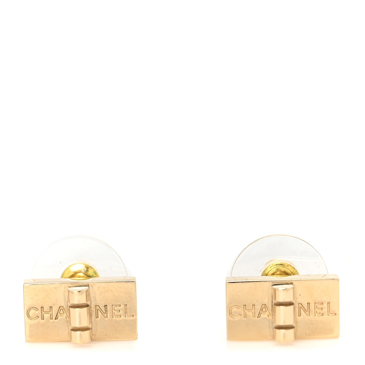 Chanel Metal 2.55 Logo Plate Earrings Gold 1 of 4