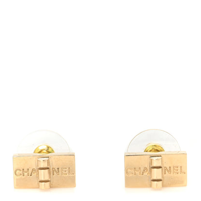 Chanel Metal 2.55 Logo Plate Earrings Gold 1 of 4