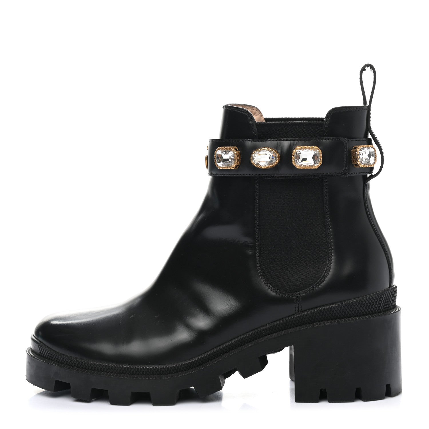 Gucci Calfskin Crystal GG Trip Chelsea Ankle Boots 39.5 Black 1 of 9