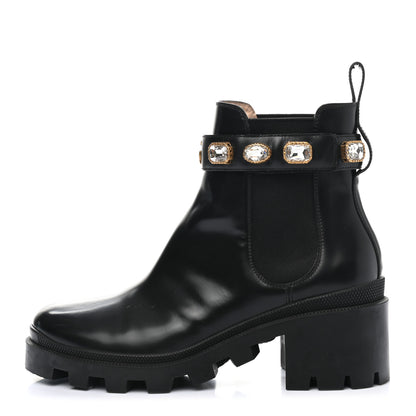 Gucci Calfskin Crystal GG Trip Chelsea Ankle Boots 39.5 Black 1 of 9