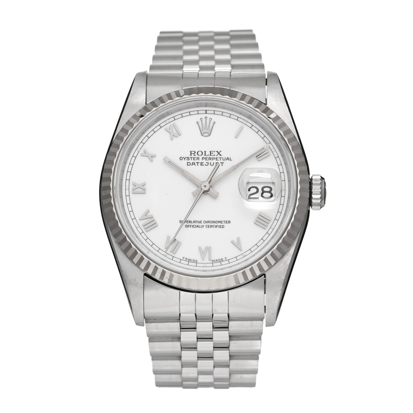 Stainless Steel 18K White Gold 36mm Oyster Perpetual Datejust Watch White Roman 16234