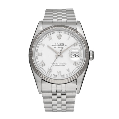 Rolex Stainless Steel 18K White Gold 36mm Oyster Perpetual Datejust Watch White Roman 16234 1 of 4