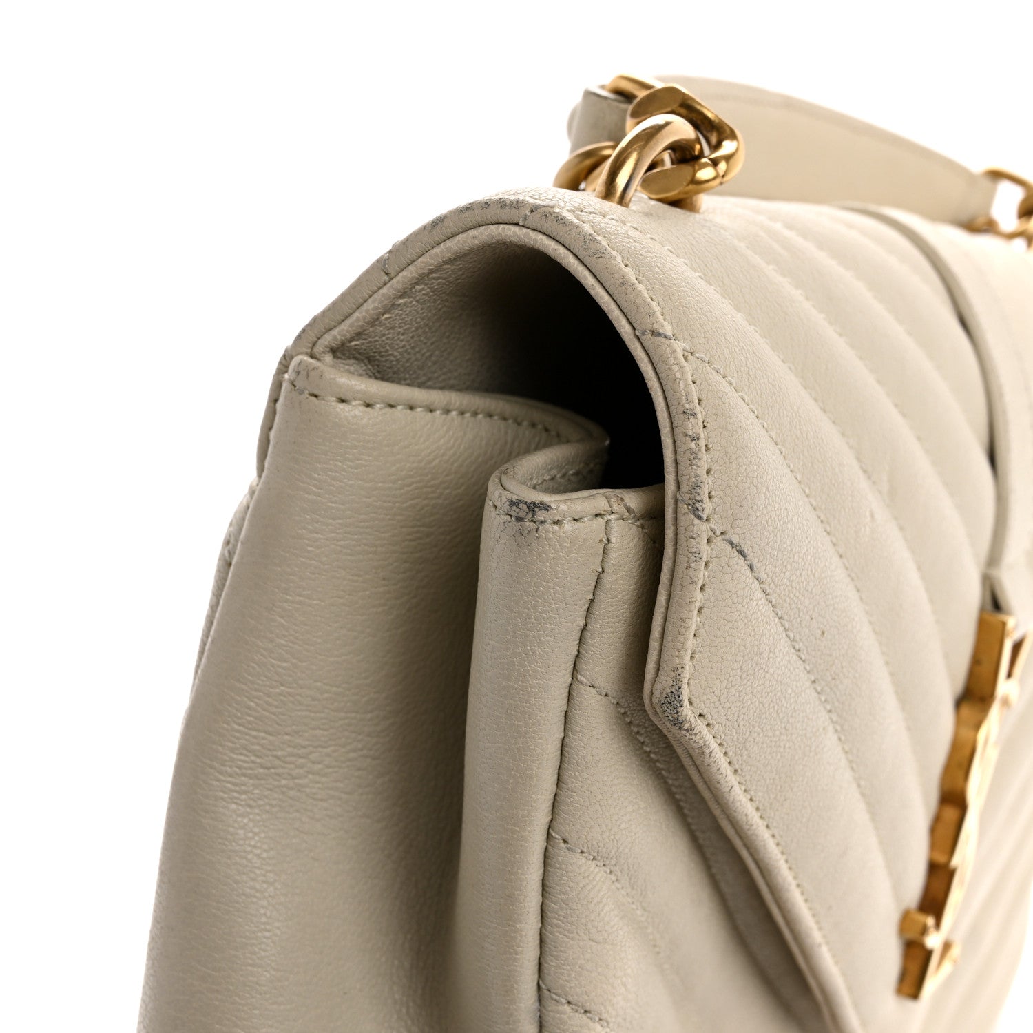 Saint Laurent Sheepskin Matelasse Chevron Monogram Medium College Bag Crema Soft 13 of 19