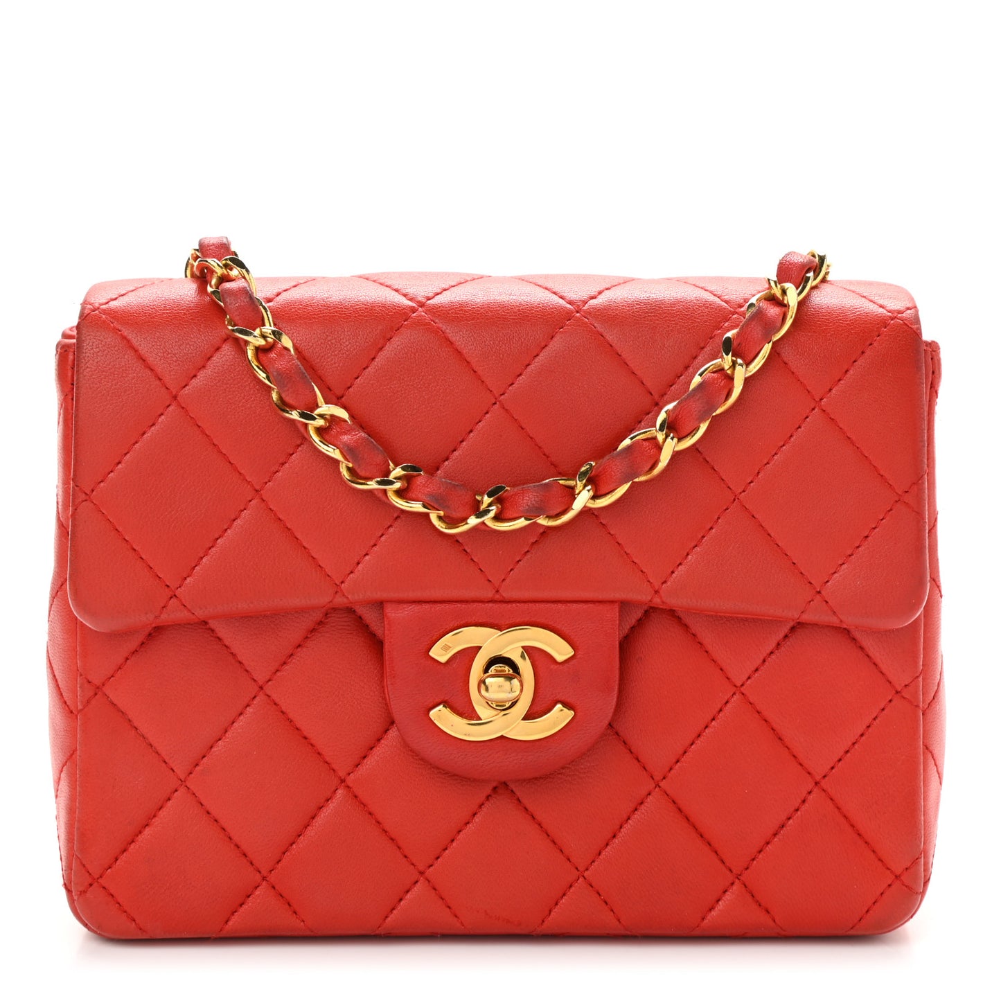 Lambskin Quilted Mini Square Flap Red
