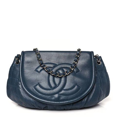 Caviar Large Half Moon Flap Navy