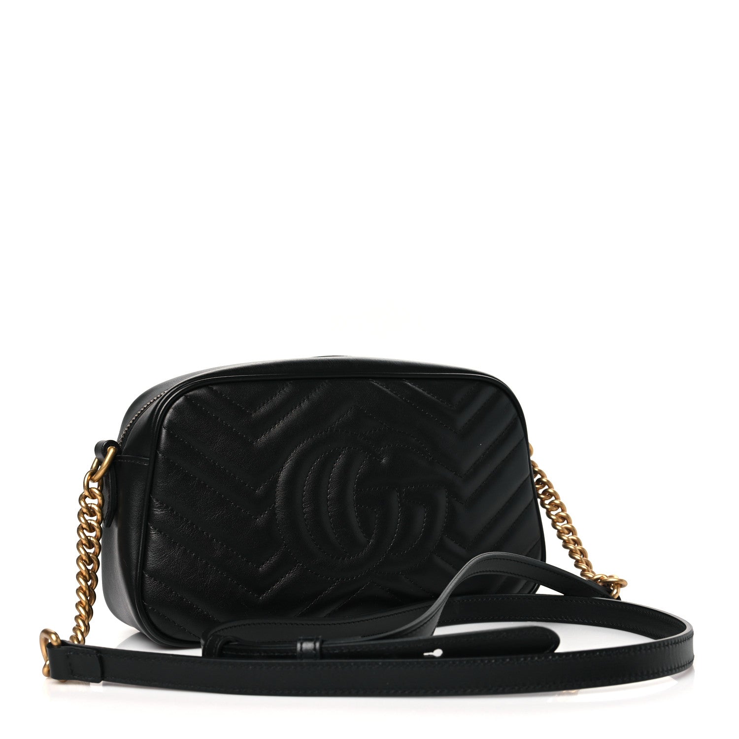 Gucci Calfskin Matelasse Small GG Marmont Chain Shoulder Bag Black 3 of 10