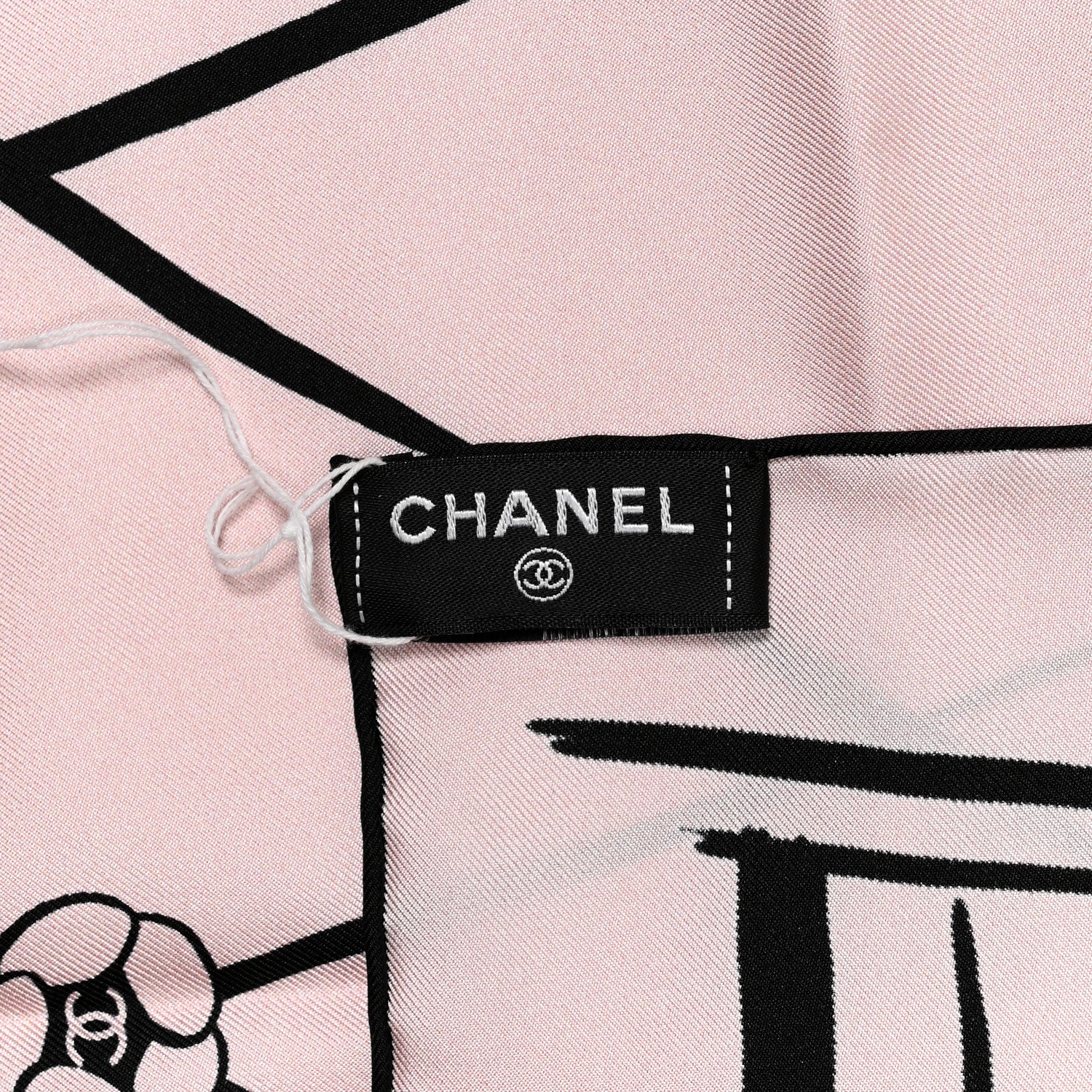 Chanel Silk CC Logo Camellia Scarf Pink Black 3 of 4