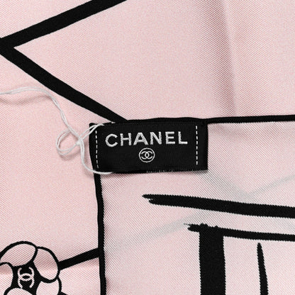 Chanel Silk CC Logo Camellia Scarf Pink Black 3 of 4