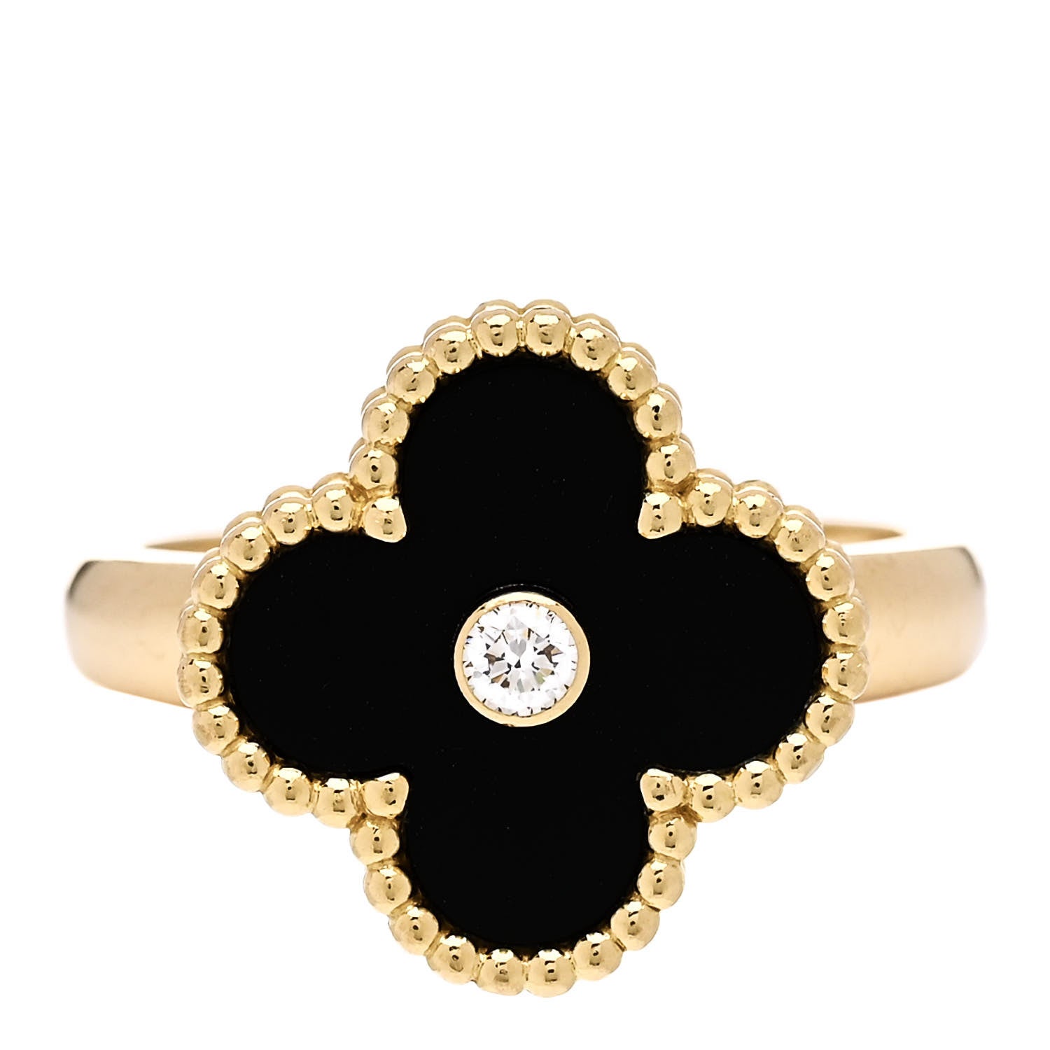 Van Cleef & Arpels 18K Yellow Gold Diamond Black Onyx Vintage Alhambra Ring 52 6 1 of 6