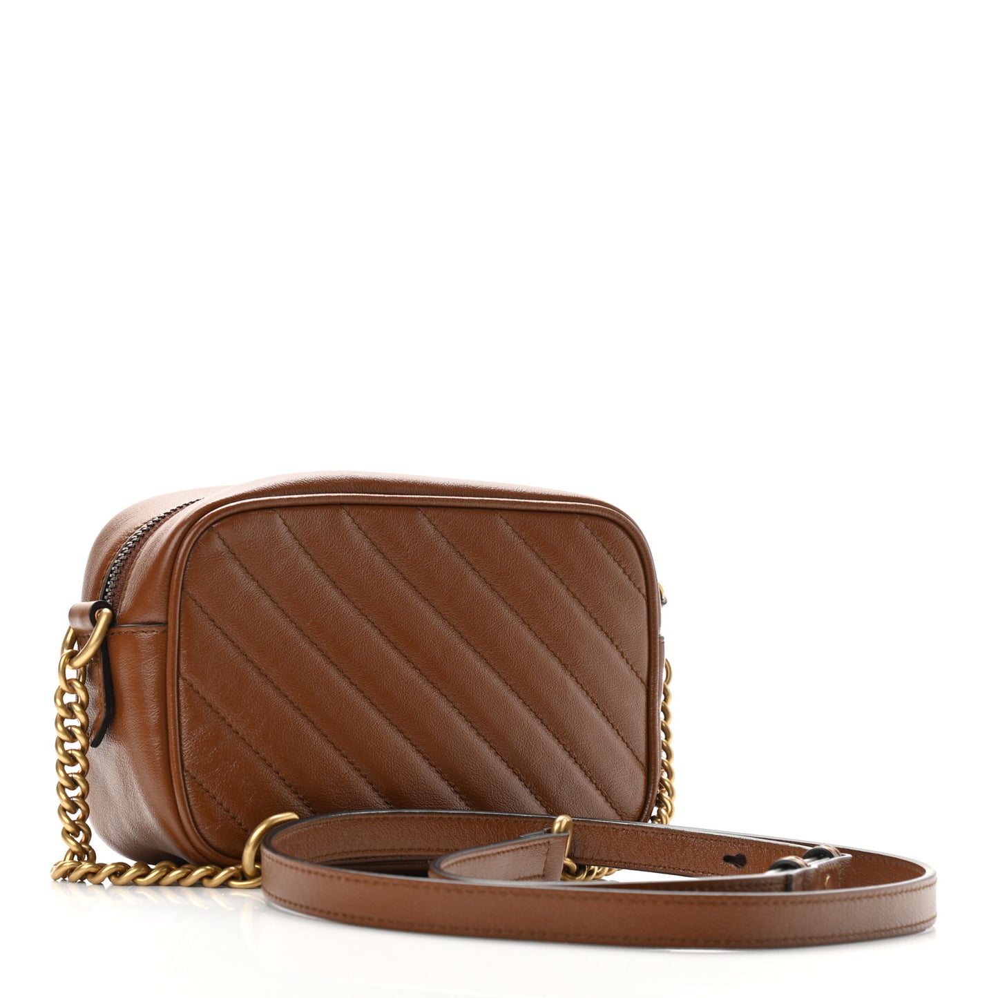 Glazed Calfskin Matelasse Diagonal Mini GG Marmont Chain Shoulder Bag Cuir