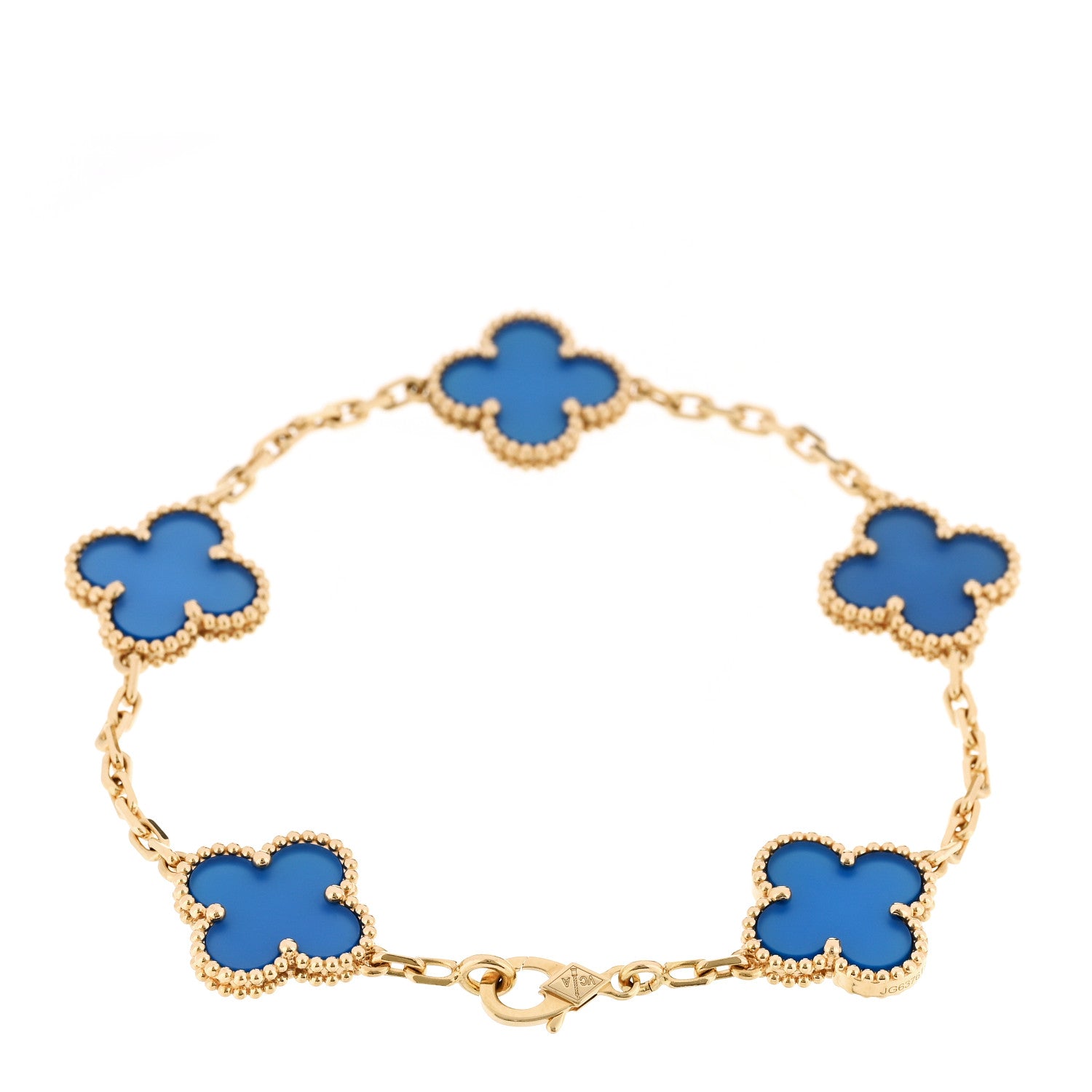 Van Cleef & Arpels 18K Yellow Gold Blue Agate 5 Motifs Vintage Alhambra Bracelet 2 of 5