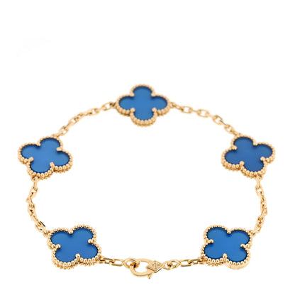 Van Cleef & Arpels 18K Yellow Gold Blue Agate 5 Motifs Vintage Alhambra Bracelet 2 of 5