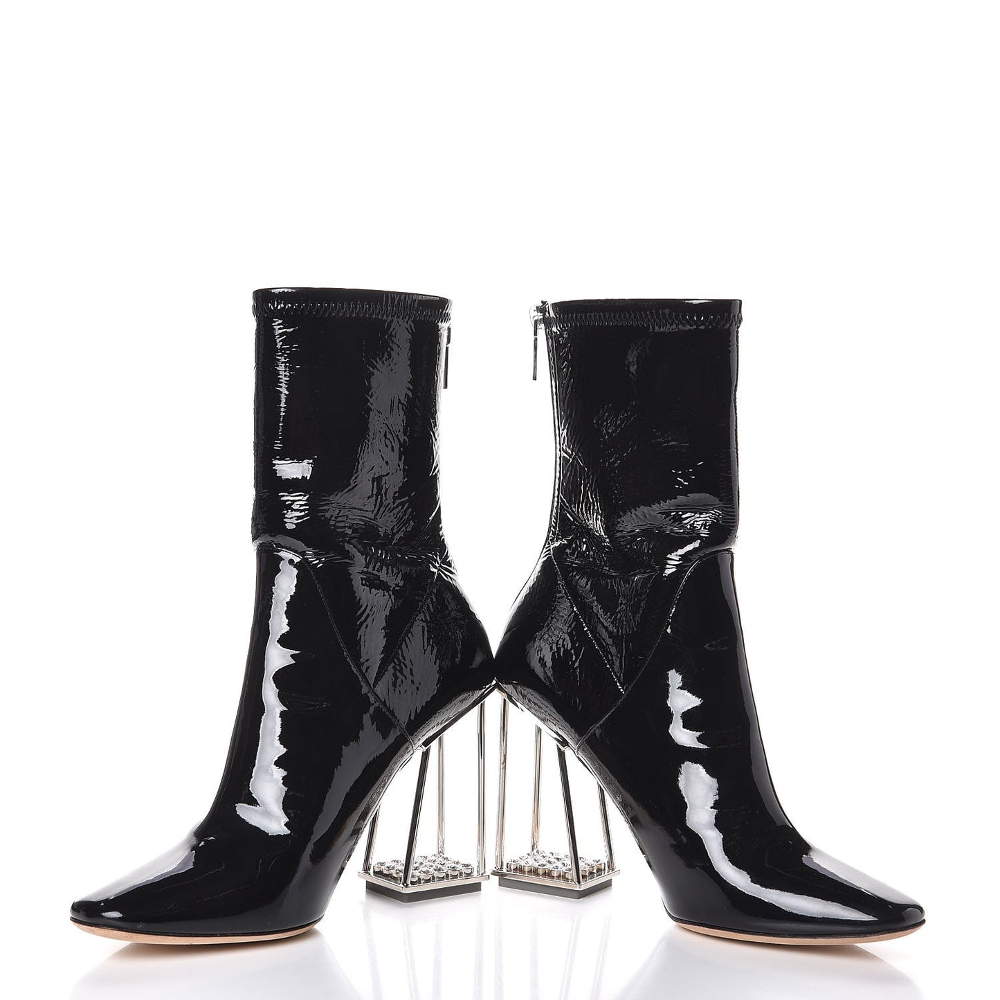 Patent Crystal Short Boots 38 Black